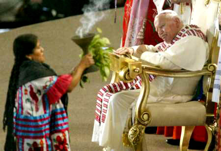 John Paul II receiving a pagan Zapotec blessing